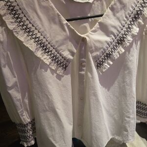White Blouse with Black Embroidery
